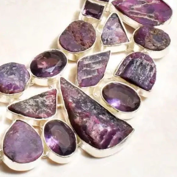Beautiful Rough Amethyst + Polished Amethyst statement cluster necklace